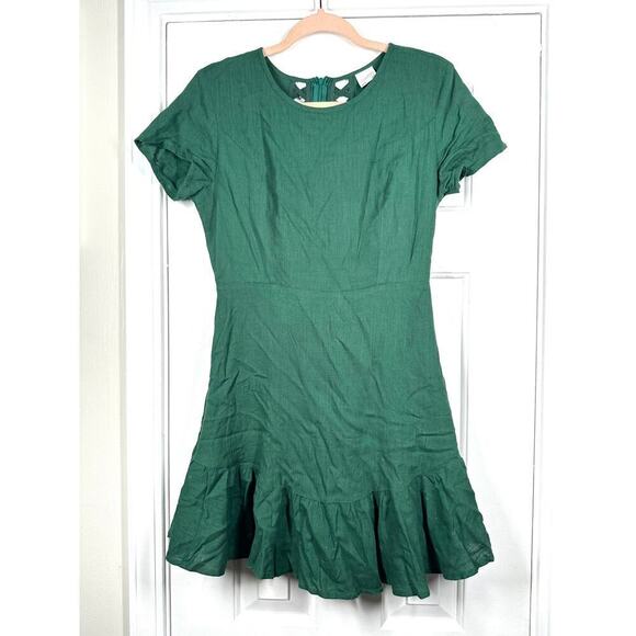 SELFIE LESLIE Meilani A-Line Forest Green Skater Criss-Cross Back Dress Junior L - Picture 2 of 7